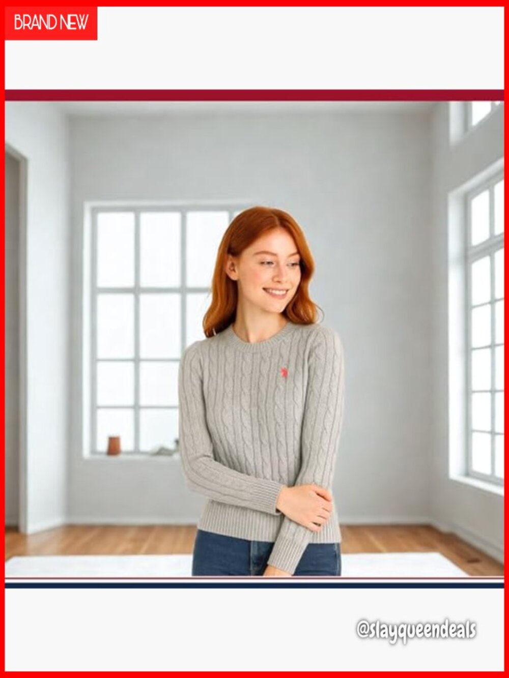 Women's Crew Neck Cable Knit Sweater Long Sleeve Pullover - Picture 3 of 6